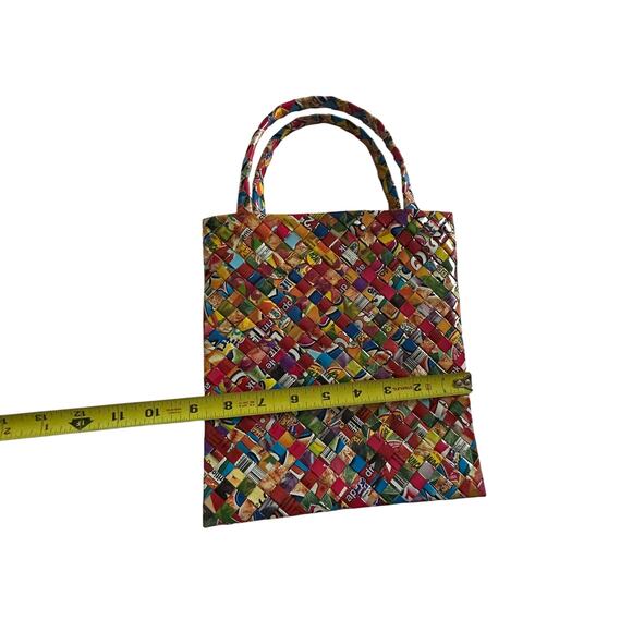 Y2K Eco Chic Candy Wrapper Tote‎ Bag Handmade Colorful Woven Purse 9x9.5 - Picture 7 of 8